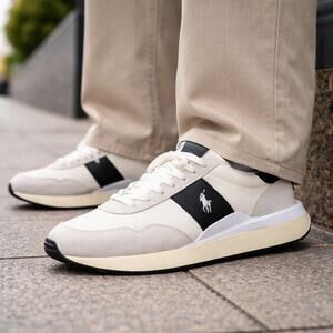 Polo Ralph Lauren SZ 13 Men's Train 89 Suede & Oxford Sneaker Tonal Bianco NEW